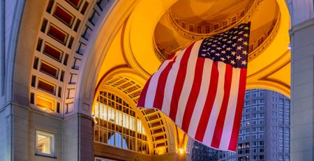 US Flag in Boston harbor hotel rotunda